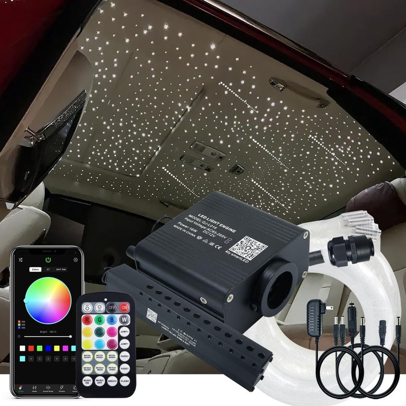 AKEPO Small Size 16W Twinkle Meteor APP Fiber Optic Light Kits, Shooting Star+RGBW Music Activated 550pcs 0.03in/0.75mm 9.8ft/3m Optical Fiber Star Ceiling Light Kit for Car Starlight Headliner/Home - Image 1